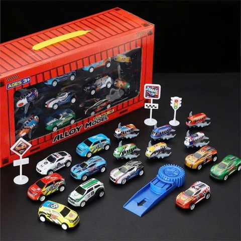 Hộp container mô hình xe và máy bay kim loại mini