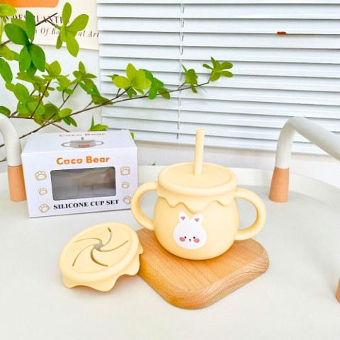 Cốc tập hút silicon Cocobear 2 nắp cho bé