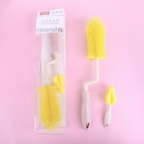 Cọ rửa bình silicon Moonship kèm cọ mút xốp 357