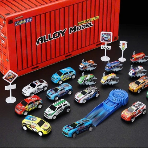 Hộp container mô hình xe và máy bay kim loại mini