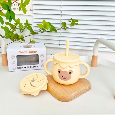 Cốc tập hút silicon Cocobear 2 nắp cho bé