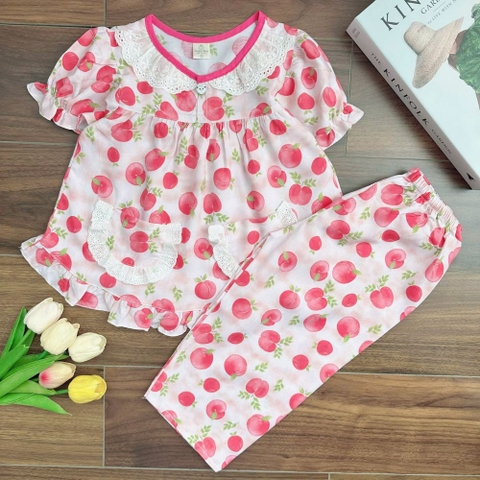 Bộ tole tay ngắn quần dài cổ ren MinMin Baby cho bé gái