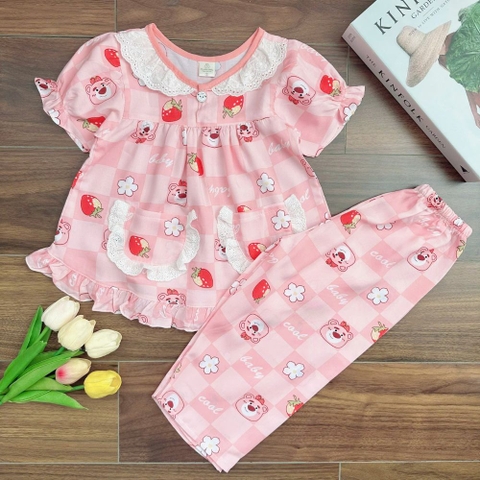 Bộ tole tay ngắn quần dài cổ ren MinMin Baby cho bé gái