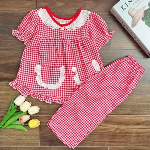 Bộ tole tay ngắn quần dài cổ ren MinMin Baby cho bé gái