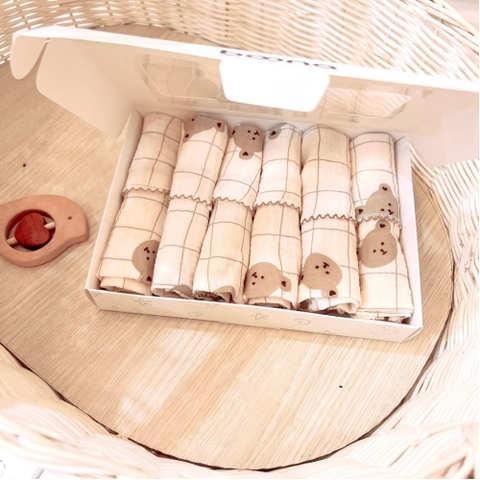 Hộp 6 khăn sữa sợi tre cho bé Boona cao cấp