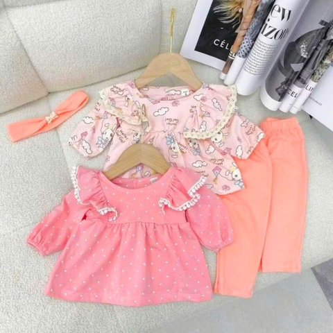 Bộ tay dài quần dài dáng Babydoll phối viền ren cánh tiên