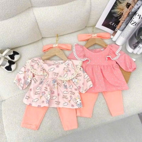 Bộ tay dài quần dài dáng Babydoll phối viền ren cánh tiên