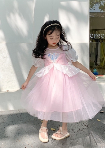 Đầm voan tay bồng kim tuyến ngực
