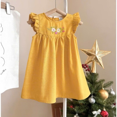 Đầm váy linen baby doll cánh tiên thêu hoa cho bé gái