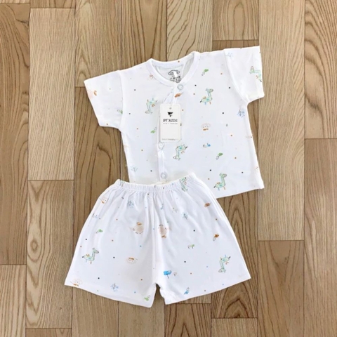 Bộ cộc tay thun lạnh VT Kids nền trắng in họa tiết