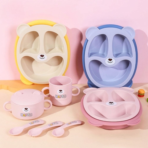 Bộ khay ăn dặm kèm bát ly thìa nĩa Happo cho bé