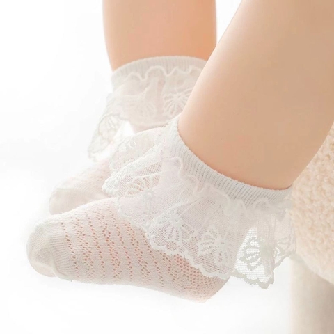Tất vớ ren lưới kẻ ngang cho bé