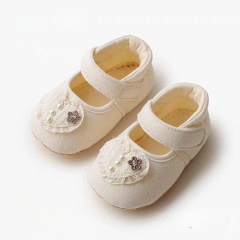 Giày búp bê vải tập đi trái tim chống trượt cho bé gái