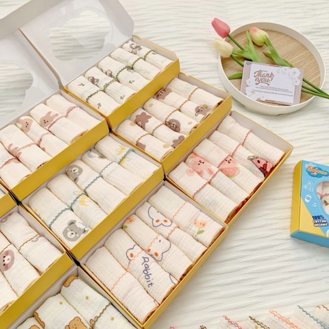 Set 5 khăn sữa xô muslin 2 lớp Bebezoo họa tiết