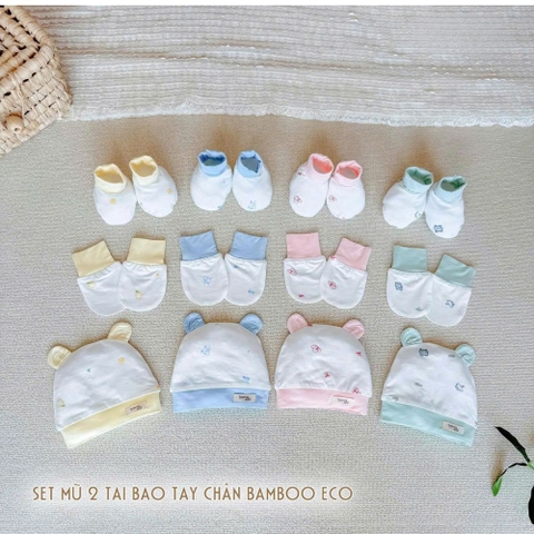 Set BTBC kèm mũ tai gấu Boona in họa tiết cho bé