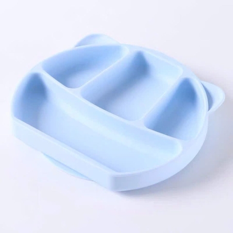 Khay ăn dặm silicon 4 ngăn tai Mèo có đế hít