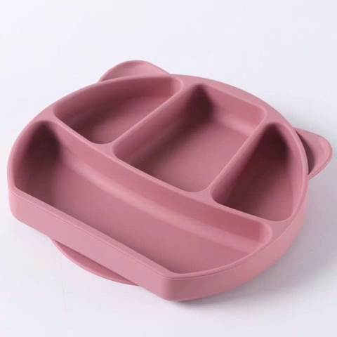 Khay ăn dặm silicon 4 ngăn tai Mèo có đế hít