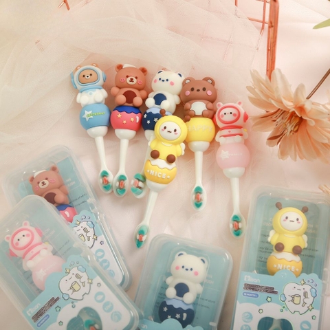 Bàn chải đánh răng Misan lông tơ hình thú kèm hộp cho bé 1Y+