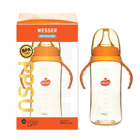 Bình sữa PPSU Wesser cổ hẹp có tay cầm