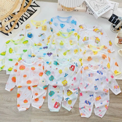 Bộ dài tay thun giấy họa tiết ngẫu nhiên cho bé