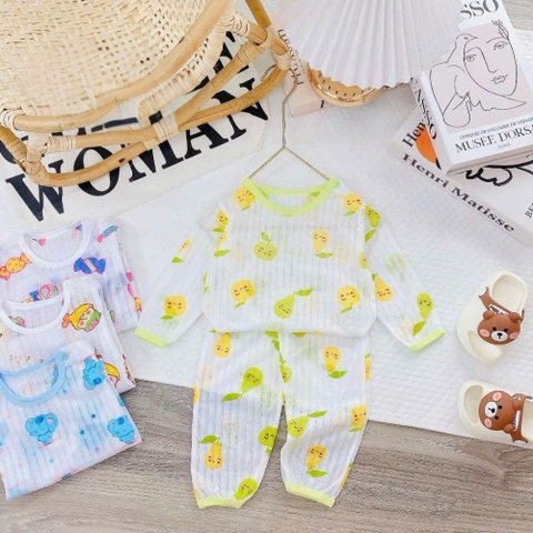 Bộ dài tay thun giấy họa tiết ngẫu nhiên cho bé