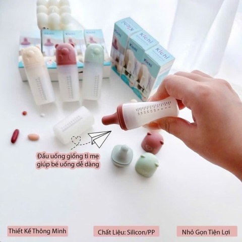 Dụng cụ bón thuốc silicon Kichi hình gấu cho bé
