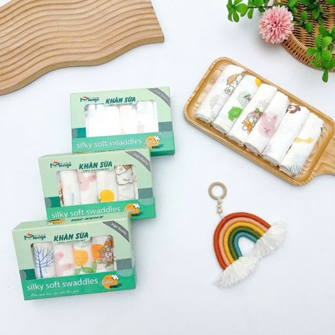 Hộp 6 khăn sữa cotton hữu cơ 2 lớp Marigo cho bé