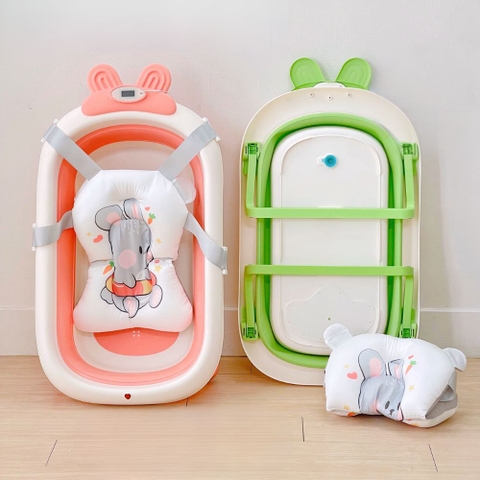 Thau tắm gấp gọn Sasa hình thỏ kèm phao có nhiệt kế