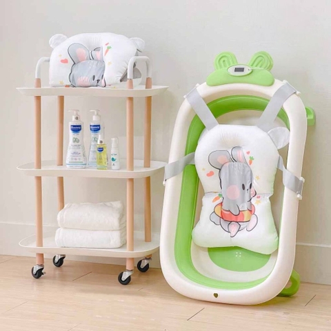 Thau tắm gấp gọn Sasa hình thỏ kèm phao có nhiệt kế