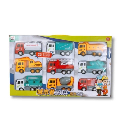 Hộp đồ chơi mô hình 9 xe công trình cho bé