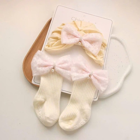 Set nón turban nơ đính ngọc kèm vớ dài Chicbaby