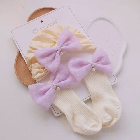 Set nón turban nơ đính ngọc kèm vớ dài Chicbaby