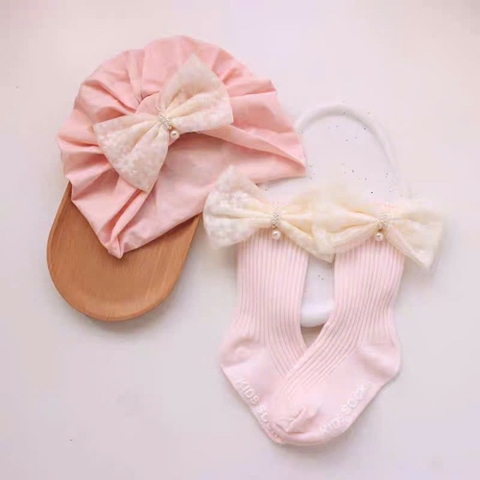 Set nón turban nơ đính ngọc kèm vớ dài Chicbaby