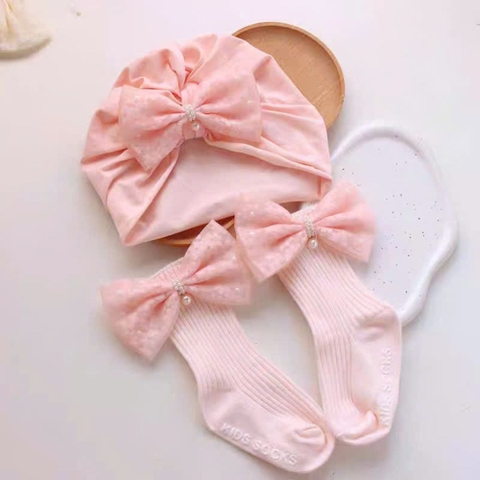 Set nón turban nơ đính ngọc kèm vớ dài Chicbaby