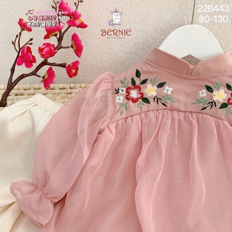 Set áo dài cách tân voan hoa thêu ngực