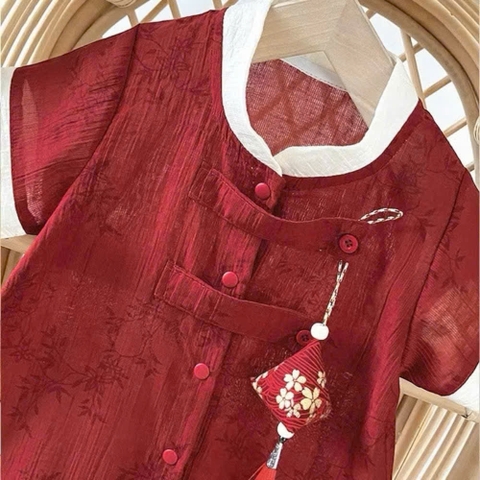 Bộ bodysuit đỏ tết nguyên đán cổ tàu kèm túi thơm cho bé