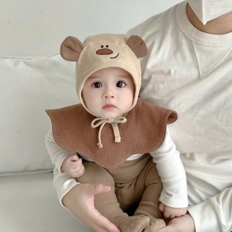 Mũ nón cotton cột dây tai gấu cho bé