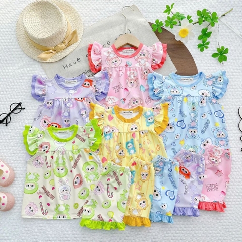 Bộ ngắn bèo thun lạnh Minkoj in hình Baby Three cho bé