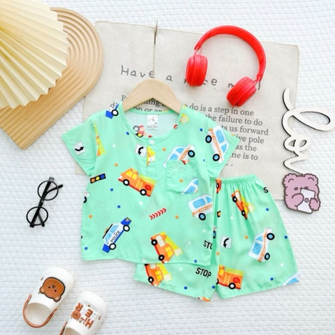Bộ tole lanh cộc tay in họa tiết bé trai
