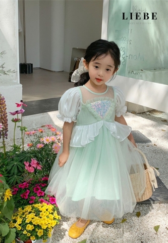 Đầm voan tay bồng kim tuyến ngực