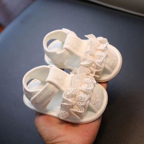 Giày vải ren tập đi kem chống trượt cho bé gái