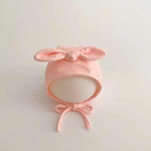 Nón mũ cột dây nơ chấm bi cho bé