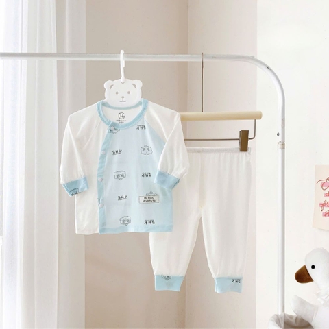 Bộ dài sơ sinh cài chéo HG Kids trắng phối màu