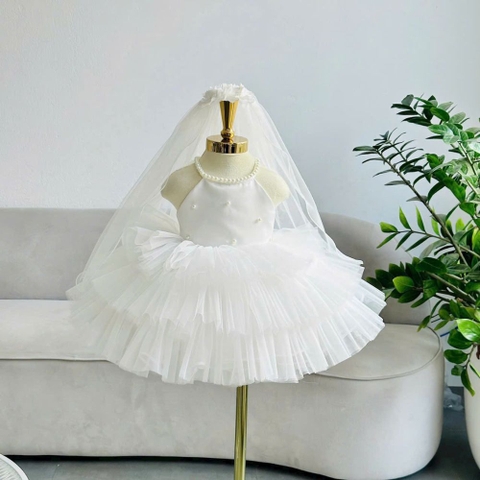 Đầm váy công chúa cổ yếm đính ngọc 3 tầng