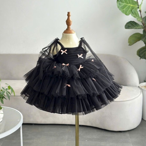Đầm công chúa 2 dây voan phối nơ nhí kèm cài