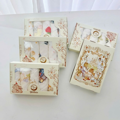 Set 5 khăn sữa xô Yumemiru họa tiết cổ tích cho bé
