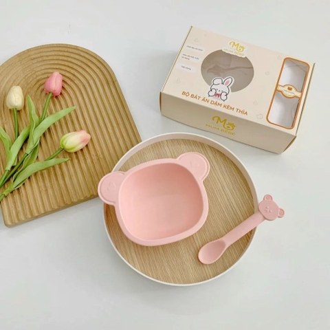 Chén bát ăn dặm silicon Mumbebe kèm thìa cho bé