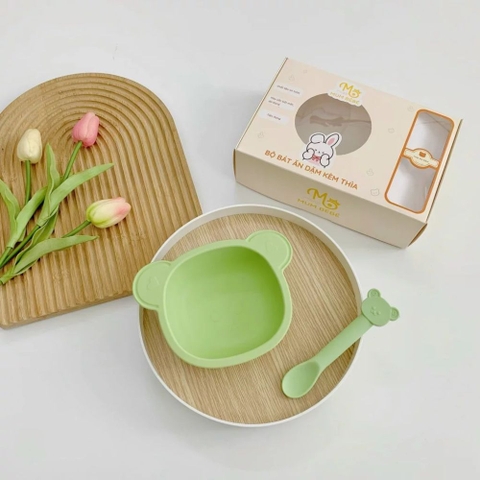 Chén bát ăn dặm silicon Mumbebe kèm thìa cho bé