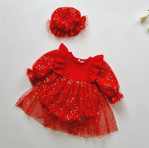 Body đỏ tay dài hình sao kèm mũ