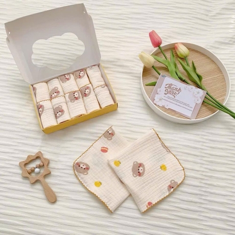 Set 5 khăn sữa xô muslin 2 lớp Bebezoo họa tiết